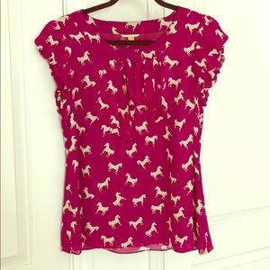 Leifsdottir horse print bow silk blouse sz 8